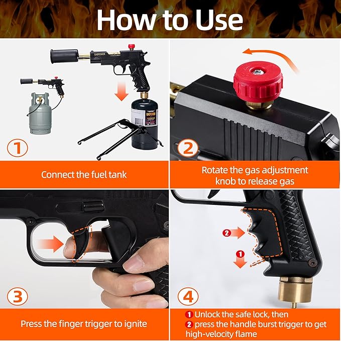 POWERFUL Grill Gun Propane Torch, Searing Torch kit with Meat Thermometer, Charcoal Starter, Campfire Starter,Cooking Sear Torch,Sous Vide,Kitchen torch, Charcoal BBQ Light,Culinary Torch