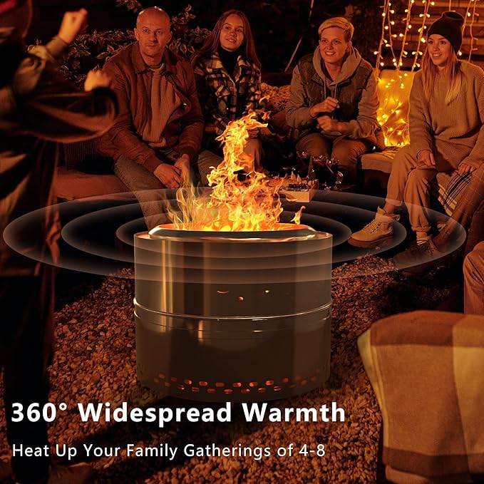 Smokeless Firepit Bonfire 20", Outside Wood Burning Metal Stove Stainless Steel Fire Pit with Carry Bag, Portable Camping Propane Patio Backyard, Easy Setup & Cleaning (Black)