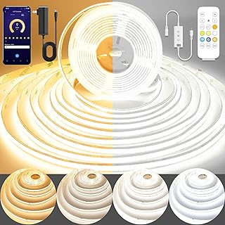 Pandery COB LED Strip Light,CCT Dimmable Strips Light,2700K-6500K,9.84ft/3m,8mm Wide,CRI90+ 24V LED Strips Kit with Bluetooth APP Control/Music Mode,for Bedroom,Kitchen,DIY Lighting
