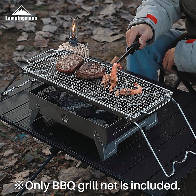 CAMPINGMOON Cooking Grid Campfire Grill Grid BBQ Replacement Grate 304 Stainless Steel Portable Handle (Silver 17.7 x 7.7)