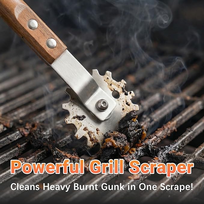 Grill Scraper with Adjustable Blade, 13 Notches Universal Bristle Free Grill Brush for Hot & Cold Grill Grates, Heavy Duty Stainless Steel Grill Cleaning Tool for Gas Charcoal Electric Grills