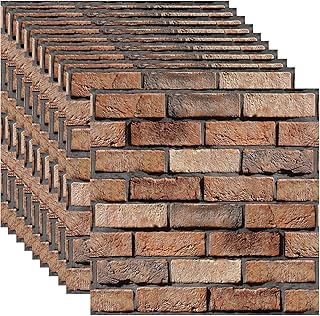 3D Wall Panels Peel and Stick 10 Pcs Brick Textured PVC Panels, Waterproof Self-Adhesive Wall Tiles for Accent Walls, Kitchen, Bathroom, Bedroom & Office Decor