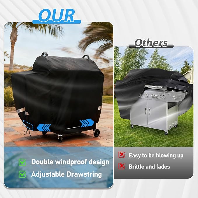 Utheer Grill Cover for Rec Tec RT-590, Recteq Deck Boss 590 Wood Pellet Grill - Upgraded Full-Length Heavy Duty Waterproof Anti-UV Cover with Elastic Drawstring for Recteq RT-590 Grill Accessories