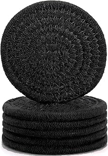 ABenkle Woven Coasters for Drinks Set of 6, Boho Absorbent Drinking Coaster, 4.3 Inch - Perfect Housewarming Gift, Home Decor, Bar Essentials for Coffee Table