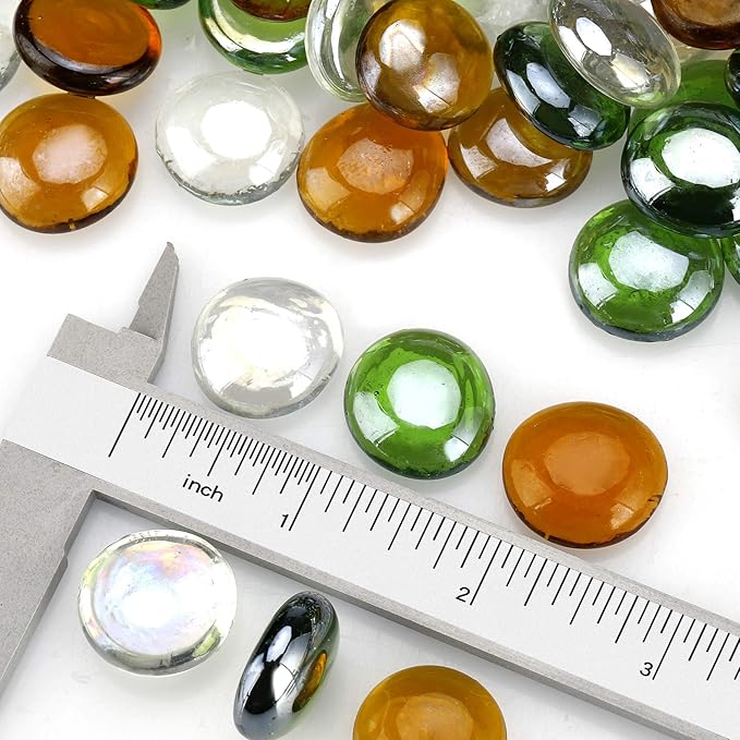 Mr. Fireglass 10 Pound Blended Fire Glass Beads, 1/2" High Luster Mixed Colored Fire Glass Drops for Fireplace Fire Pit & Lanscaping, Emerald Green, Crystal Ice, Caramel