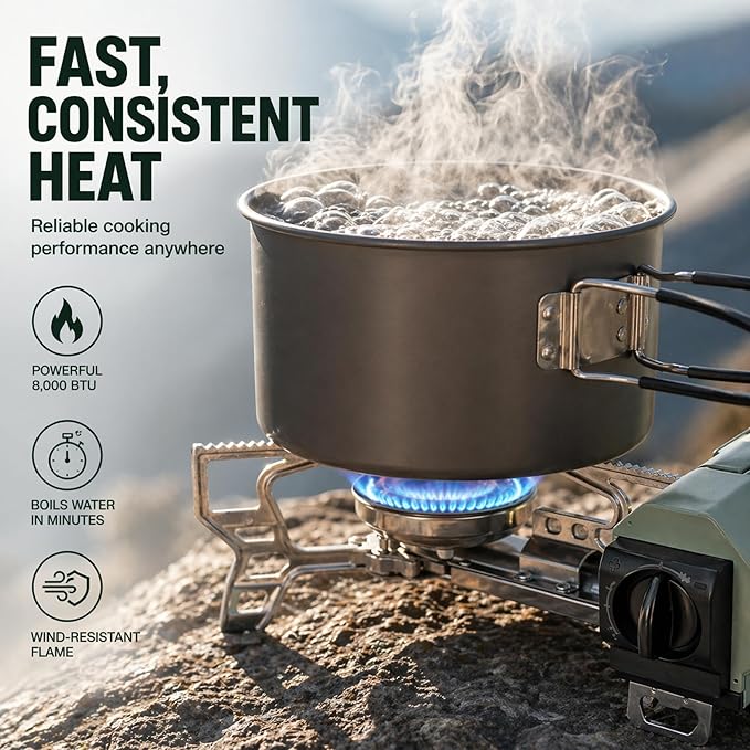 Portable Butane Gas Stove for Camping, Outdoor, and Indoor Cooking, Compact Lightweight Single Burner with Carrying Bag for Travel – by Altena