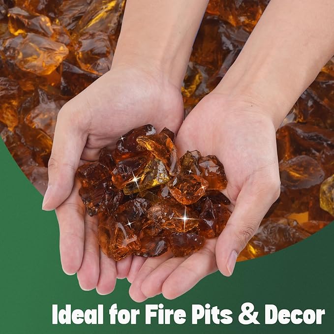 Mr. Fireglass Crushed Fire Glass for Natural or Propane Fire Pit Fireplace and Landscaping,10 lb High Luster Amber
