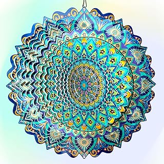 Wind Spinner Mandala Peacock Blue Ocean,12Inch Stainless Steel Wind Spinners Outdoor,Gifts for Women,Mother,Men,Father,Holidays,3D Kinetic Yard Art Decorations,Christmas Garden Decor