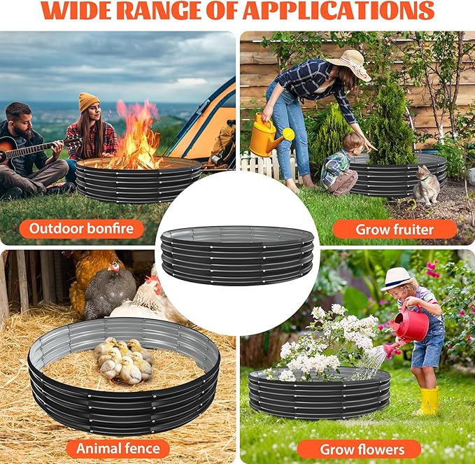 YSEJOMP 60 Inch Round Galvanized Fire Pit Ring/Fire Ring - Foldable and Perfect for Outdoor Gatherings and Campfires in The Yard/Garden/Park/Beach (Black+Gray, 5 FT Diameter+1 FT Tall)