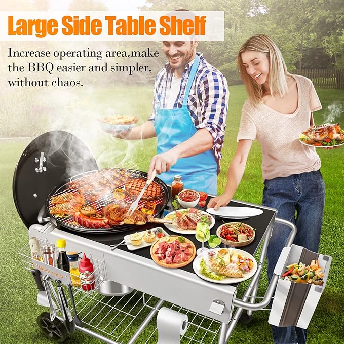 Grill Table for Weber 18" & 22" Original Kettle,Kettle Grill Cart,Outdoor Prep Table for Weber Original Kettle,Jumbo Joe,Master-Touch Charcoal Grill,Performer Charcoal Grill Accessories