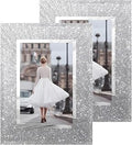 4x6 Picture Frame Set of 2 - Crystal Glass Picture Frame, 4 by 6 Glitter Silver Wedding Photo Frames for Tabletop and Wall Display Vertically of Horizontally