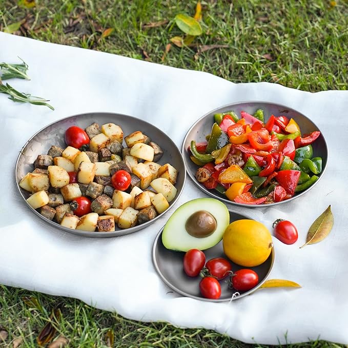 Pure Titanium Camping Plate, 7.68 Inch Ultralight Durable Titanium Dish Plate Cookware, Outdoor Backpacking plate for Camping Hiking Kitchen (19.5 cm)