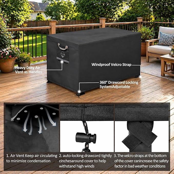 QH.HOME Fire Pit Cover Rectangle 64 x 30 inch ,Outdoor Waterproof and Weatherproof Strong Tear and Fading Resistant Rectangular Patio Furniture Fireplaces Cover - Black