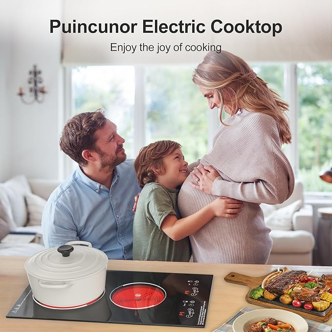 Electric Cooktop, Built-in and Countertop 2 burner Electric Burner for Cooking, 2400W 110V stove top,11 Power Settings, Timer and Child Safety Lock, LED touch control,Overheat Protection.