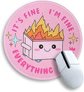 Pink Round Mouse Pad for Desk, Cute Office Decor for Women, Dumpster on Fire Small Mousepad，Stitched Edge Non-Slip Rubber Base, Personalized Computer Mouse Pads for Wireless Mouse，Desk Accessories