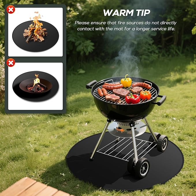 24inch Fire Pit Mat, Round Under Grill Blanket for Outdoor Grill, Fireproof Mat, Oil Proof Waterproof Under Floor BBQ Accessories Protector for Solo Stove Accessories