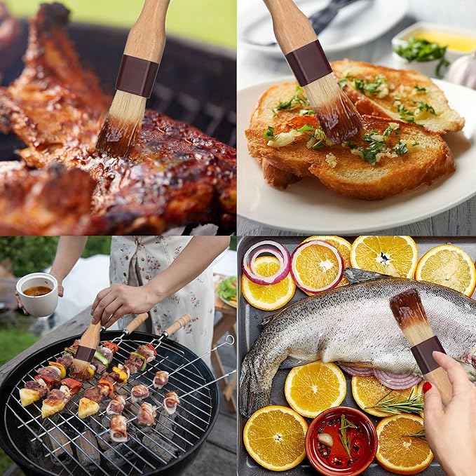 Boao 4 Pcs Pastry Brush, Natural Bristle Basting Brush, Beech Wooden Handle Basting and BBQ Brushes for Cooking, Butter, Oil, Egg, Marinade, Sauce, Grilling, Baking, Kitchen Food(1 Inch, 1 1/2 Inch)