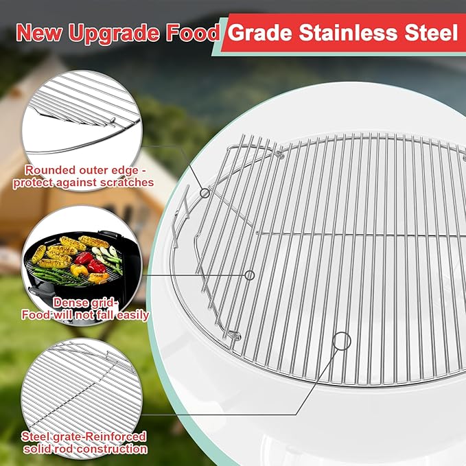 7436 Hinged Cooking Grate for Weber 22 Inch Original Kettle Charcoal Grills, Round Replacement Grate for Weber Performer, Master-Touch, Bar-B-Kettle, Jumbo Joe Premium & Other 22 Inch Charcoal Grills