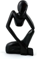 G6 Collection Hand-Carved Wooden Abstract Statue - Handmade Indonesian Suar Wood Figurine - Thinking Man Classic Pose Sculpture - Black Thinker Decor for Bookshelf, Office, Mantel - 12 inch