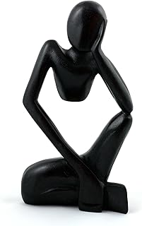 G6 Collection Hand-Carved Wooden Abstract Statue - Handmade Indonesian Suar Wood Figurine - Thinking Man Classic Pose Sculpture - Black Thinker Decor for Bookshelf, Office, Mantel - 12 inch