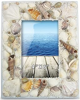 Puzzled CoTa Global Ocean Beach 4x6 Frame - Distressed Wood Seashell Photo Frame for Summer Vacation Memory, Handmade Beach Sand Nautical Picture Frame For Tabletop Decor - 9.4 Inches