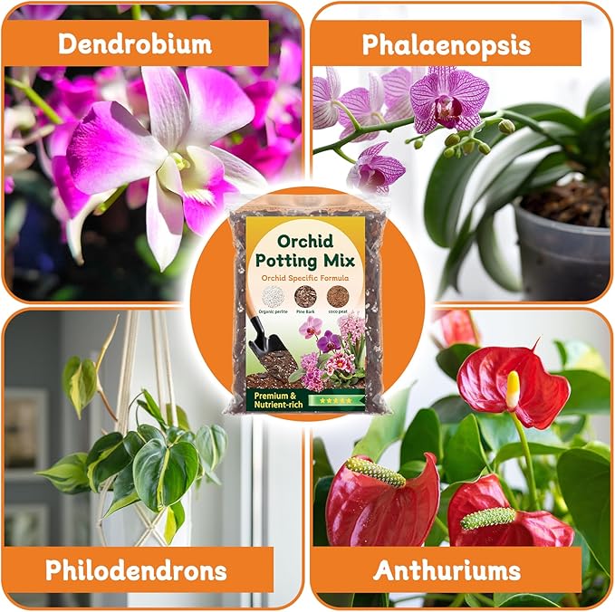 Orchid Potting Mix,Premium Orchid Bark Potting Mix for Repotting Blend with Pine Bark,Perlite,Coco Peat, Natural Ingredients for Indoor Potted Plant, Well Drainage and Ventilation 1QT