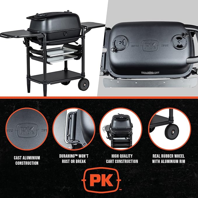PK Grills Portable Charcoal Grill and Smoker, Aluminum Outdoor BBQ Grill, Portable Grill for Camping, Backyard Grilling, Park, Tailgating, New Original PK Aaron Franklin Addition, Coal