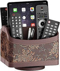Remote Control Holder for Table, Leather Turntable/Organizer/Caddy for Holding TV Controllers, Phone, and Office Supplies, Perfect Space Saver for End Table/Nightstand/Office Desk(Retro)