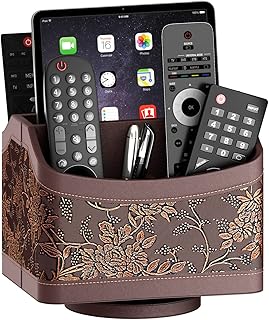 Remote Control Holder for Table, Leather Turntable/Organizer/Caddy for Holding TV Controllers, Phone, and Office Supplies, Perfect Space Saver for End Table/Nightstand/Office Desk(Retro)