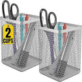 Large Pen Holder, Big Tall Pencil Cup, Silver Wire Mesh ''2 Pack''