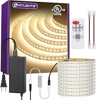 HitLights LED Strip Lights Kit Warm White with Remote & 24V Power Supply, 16.4ft Dimmable Tape Light 3000K, 600 LEDs, 425 lm/ft, CRI 90+, IP30, UL Listed, Lighting for Bedroom, Kitchen, Under Cabinets