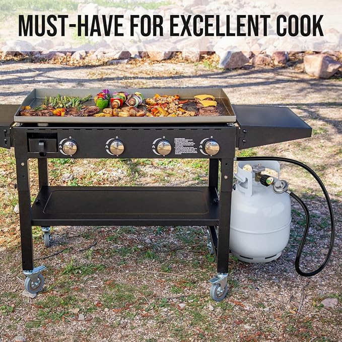 12ft Propane Regulator with Hose&Gauge, 0-1Psi Propane Hose, Gas Grill Regulator for Weber Genesis/Spirit Grill/Blackstone 28”&36” Griddle/Camp Chef Burner Stove/Fire Pit/Heater, 3/8”Gas Line