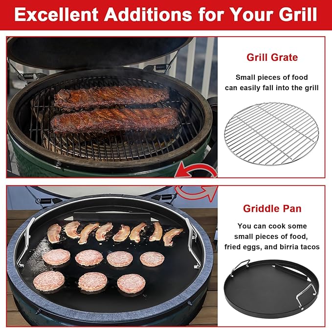 Full Size Griddle Inserts for Big Green Egg Large, Flat Top Griddle for Vision VGKSS-CC2 B-11N1A1-Y2A, Grill Cooking Griddles Kamado Joe Classic I II III 18" Charcoal Grill and Smoker
