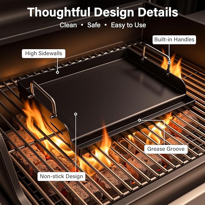 25" x 16" Nano-Ceramic Nonstick Cast Iron Griddle - 23lb Heavy Duty - Universal Flat Top with Grease Groove, Reinforced Ridges & High Sidewalls, for Gas/Charcoal Most Grill Brands