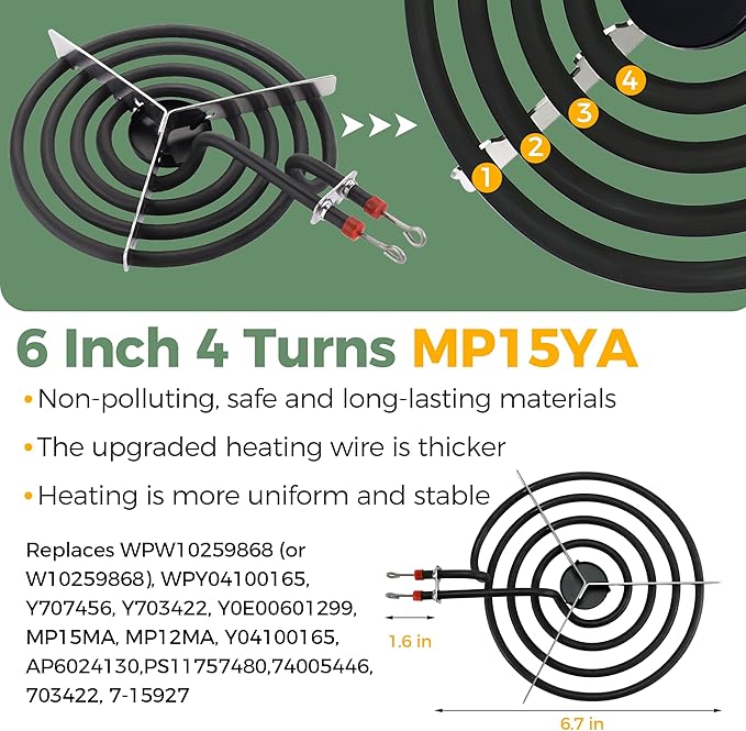 【2026 Upgraded】Electric Range Burner Element MP22YA Unit Set,2 pcs MP15YA 6'',2 pcs MP21YA 8'',4pcs 330031 Range Burner Receptacle kit.Replacement for Ranges/Stoves by Romalon