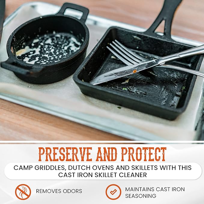 Heritage Products Cast Iron Soap – All Natural Skillet Cleaning Soap Cleans, Restores, Removes Rust from Griddle, Grill Grate, Dutch Oven - Cast Iron Cleaner for Home and Camping