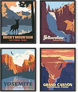 HAUS AND HUES Vintage National Parks Poster Set – 4 National Park Prints, Abstract Mountain and Nature Wall Art, Landscape Posters for Home or Office (Unframed, 8"x10")