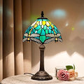 Tiffany Lamp Style Stained Glass Table Lamp Teal Dragonfly Green Bedroom Bedside Light for Office Dorm Bar Decor Retro Unique Cute fun Small Night Light Gift Aesthetic Accent Village Nightstand Lamps