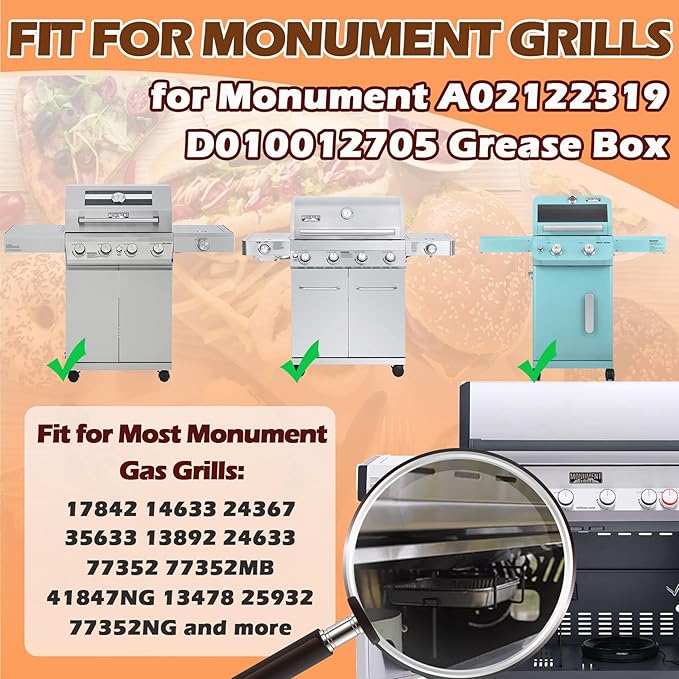 Grease Tray Liners for Monument Gas Grill Replacement Parts, Disposable Grease Box Liner for Most Monument Gas Grills Drip Pan Accessories, for‎ Monument 35633 24367 13892 Aluminum Foil Liner, 20 Pack