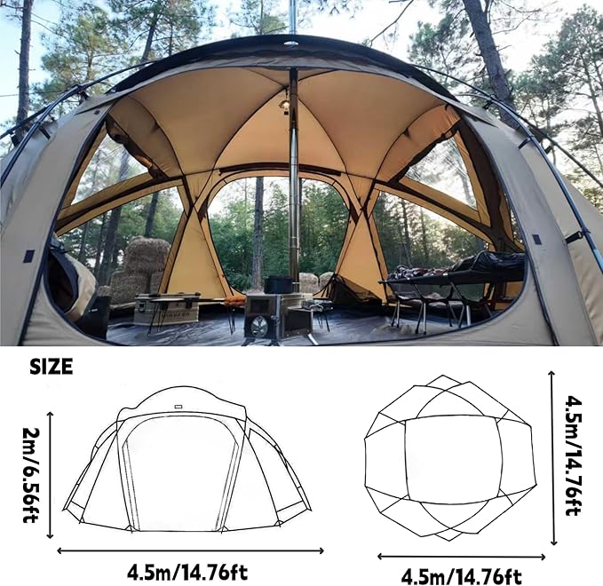 Hot Tent with Stove Jack – 4 Season Waterproof & Windproof Shelter for 1–4 People, Lightweight for Camping, Hiking, Hunting & Fishing