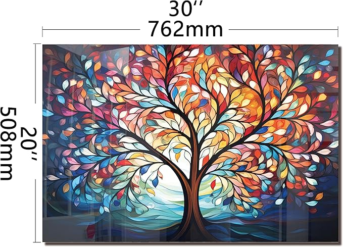 DAIFURONGE Tempered Glass Backsplash for Kitchen, Tree of Life Art Stove Backsplash Protector - Easy to Clean Wall Decor (Art Deco 2, 30"x20"(76.2x50.8cm))