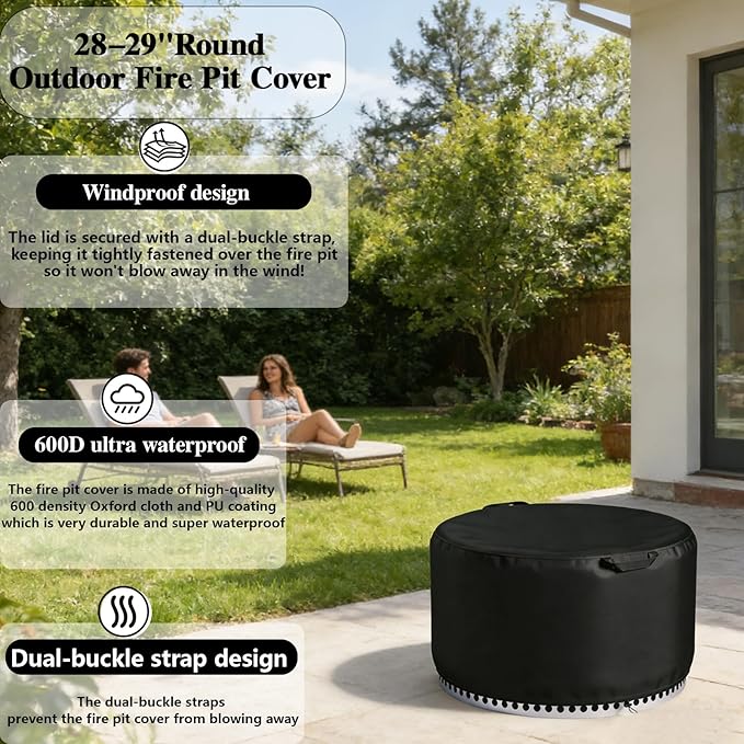 Chinchilla Fire Pit Cover Round for Solo Stove Yukon 27"-29", Waterproof Smokeless Fire Pit Cover, 600D Strong Tear Resistant, Fits for Gas/Table/Bowl Fire pits
