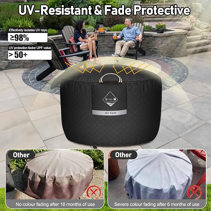 QH.HOME Fire Pit Cover Round Super Waterproof, 36" D X 24" H Outdoor Firepit Cover 600D Strong Tear Resistant, Premium Fading Resistant for Gas Fire Pit