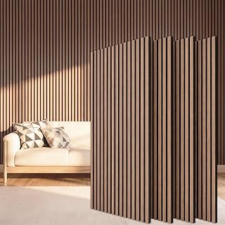 TONOR Wood Slatwall Panels, 4 Pack 47.2" x 23.6"/ 120 x60cm(31ft²) Acoustic Wall Panels, Wood Slat Acoustic Panels for Noise Cancelling and Decoration, Living Room, Bedroom, Office, Walnut