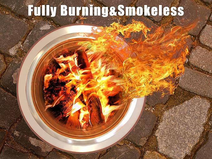 Smokeless Firepit Bonfire 20", Outside Wood Burning Metal Stove Stainless Steel Fire Pit with Carry Bag, Portable Camping Propane Patio Backyard, Easy Setup & Cleaning (Silver)