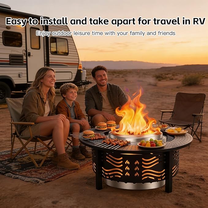 36" Fire Pit Surround Tabletop for Solo Stove, 360° Rotating Solo Stoves Table Top Fire Pit Guard, Fits Solo Stove Mesa & 19-24.5" Pits, Durable Steel for Party, Patio, Picnic