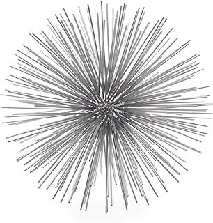 Torre & Tagus 7” Spike Silver Sphere Decor (Steel Metal Ball Decor) Handmade Starburst Table Decoration, Geometric Decorative Objects for Shelves, Mid-Century Modern Sputnik Home Table Accent