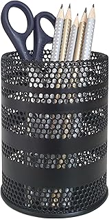 Pen Holder for Desk, Metal Mesh Pencil Holder Cup Organizer Office Stationery Caddy Stand Makeup Brush Holder, Black (1 ea)