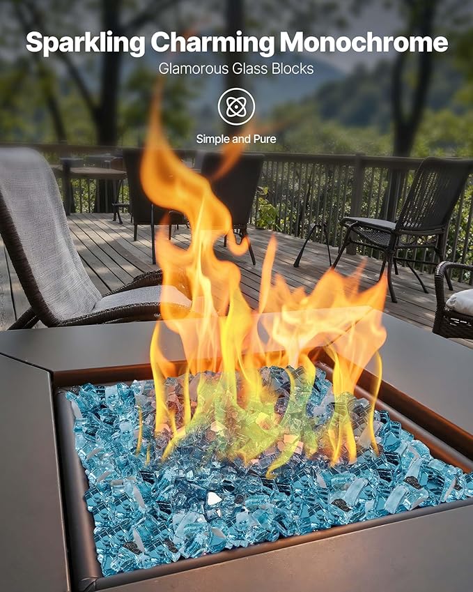 VEVOR Fire Glass, 20 lbs, Aqua Blue, 1/2 Inch High-Temperature Resistant Fireplace Rocks, Reflective & Smokeless Fire Pit Glass for Outdoor Table, Landscaping
