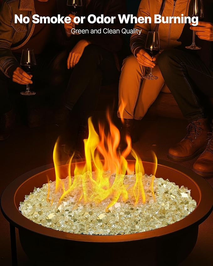 VEVOR Fire Glass, 10 lbs, Gold, 1/2 Inch High-Temperature Resistant Reflective Glass Rocks, Smokeless Fire Pit Stones for Outdoor Table & Landscaping
